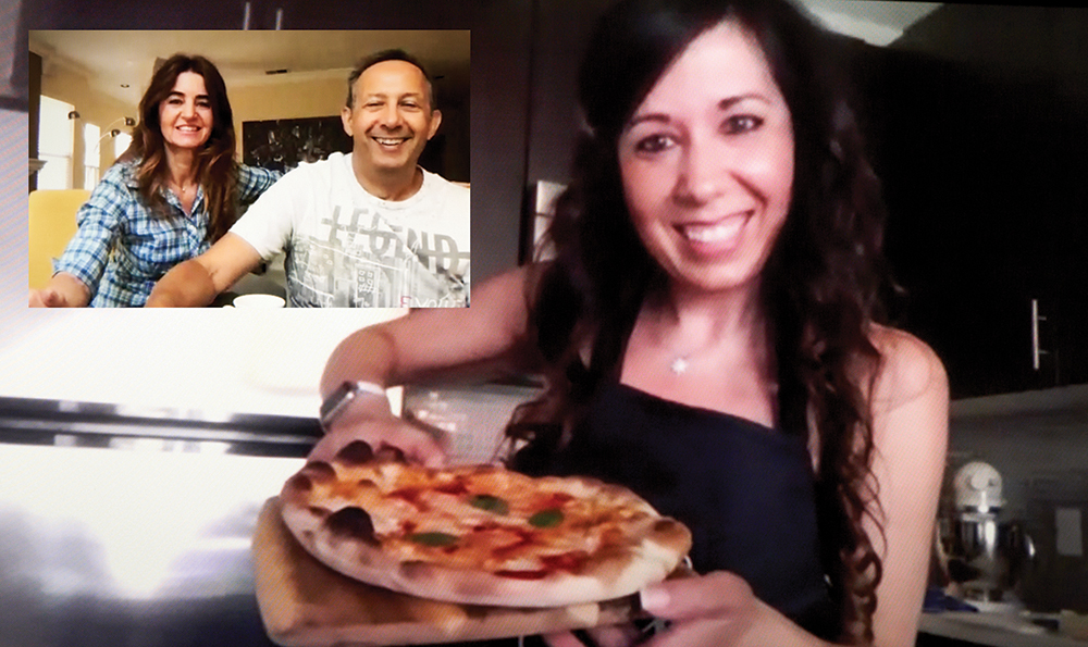 Carolina Adamo in quarantine enjoying meals with friends on zoom.