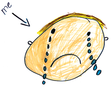 Illustration of a sad boy with tears running down his face.